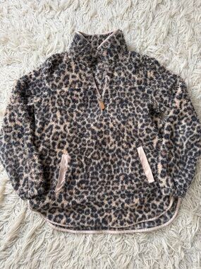 Leopard Print Fleece Pullover - Brown &  Black